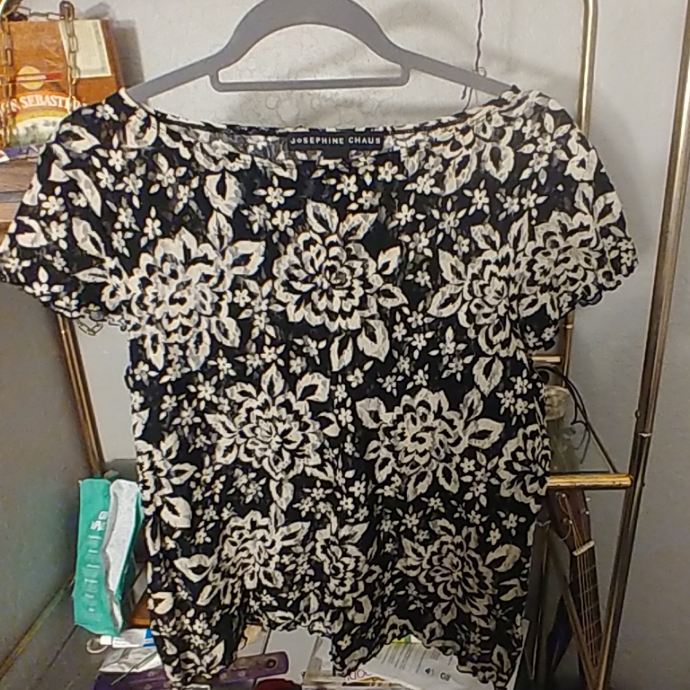 Lacy sheer black and white top